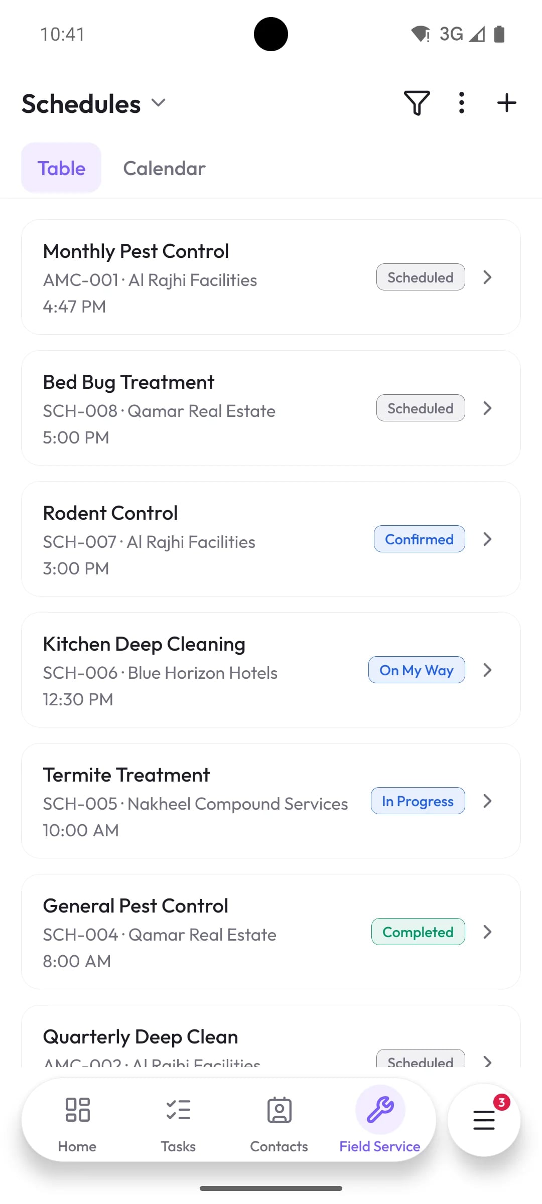 Orbit mobile schedule of service visits